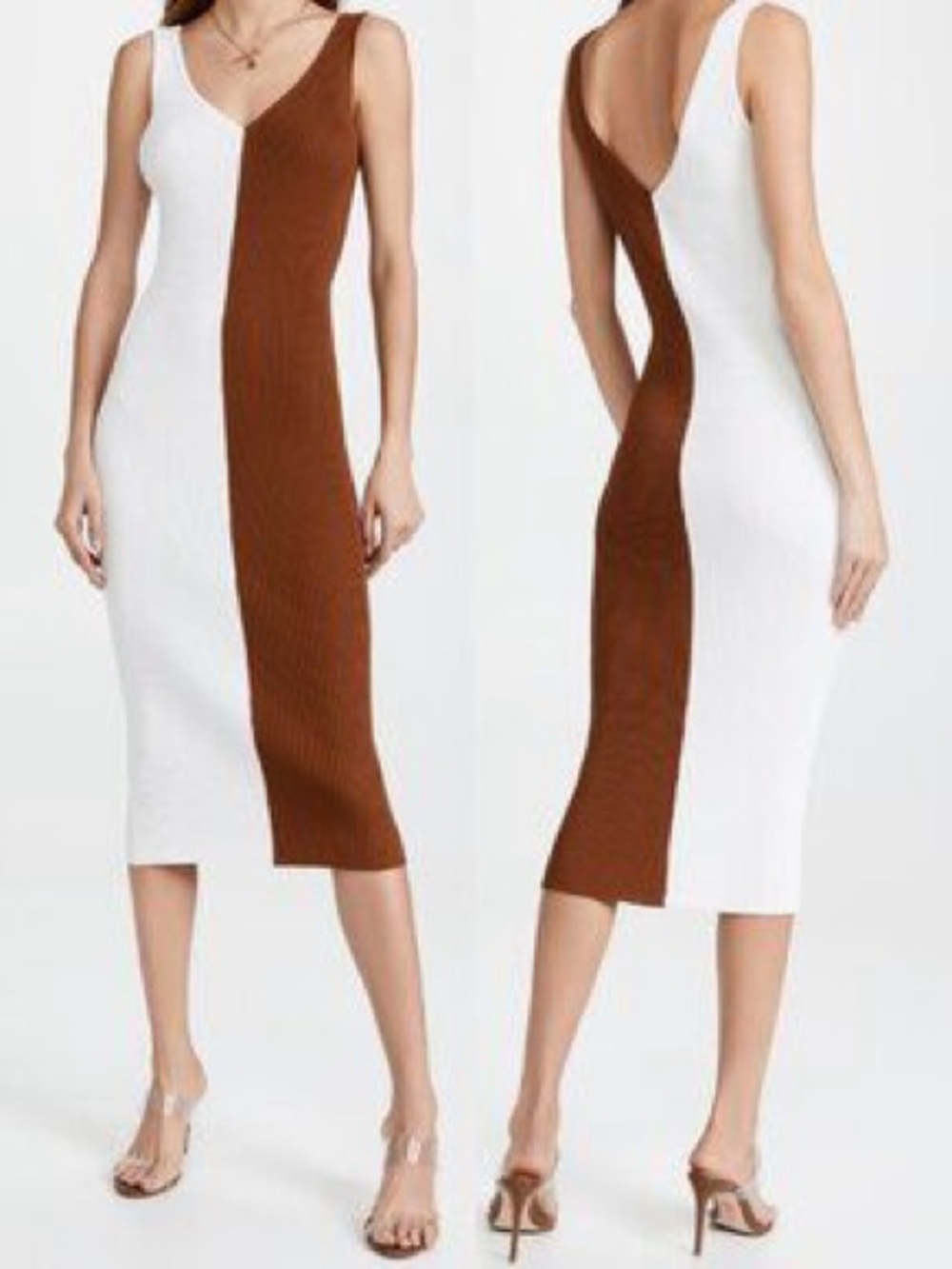 Staud Dana Colorblock Midi Sheath Dress in White and Brown